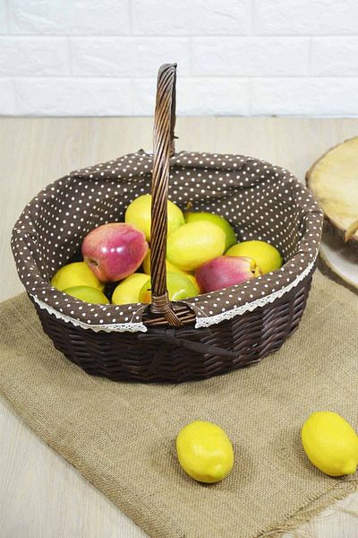 SepetçiBaba Coffee Color Wicker Picnic Basket with Handle - Large Ht18B232L