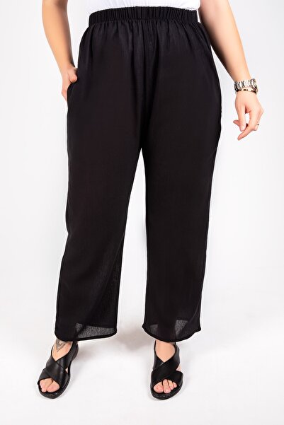 Kardelen Butik Ümraniye بنطلون نسائي من قماش شيلي قطن أسود