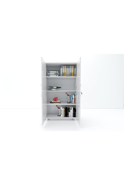 ELİZZA Modüler Dünyası - 4 Kapaklı Kitaplık Dosya Dolabı Beyaz - 80x38x153