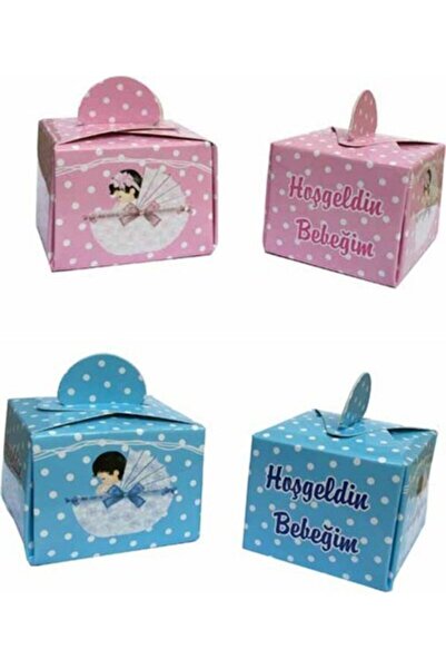 TATLI GÜNLER Lokumluk Karton Mavi 50 Adet Hoşgeldin  Bebeğim Pusetli