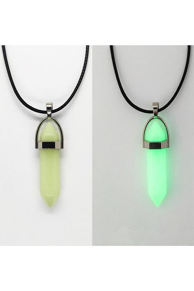 AlpCollection Phosphorescent Neon Leather String Green & Blue Nail Necklace Changes Color in the Dark