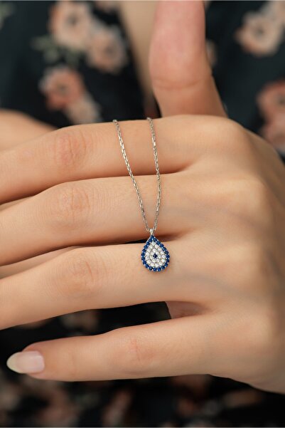 Nereze 925 Ayar Gümüş Minik Damla Nazar Kolye Kadın Gümüş Kolye