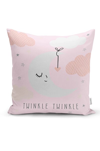 Realhomes غطاء وسادة لغرفة الأطفال بتصميم خاص مع نمط نجمة وردية على أرضية رمادية