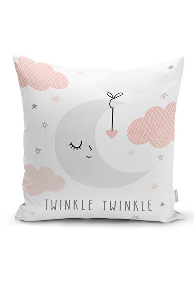 Realhomes Special Design Baby Room Pillow Case with Pink Star Pattern on Whit...
