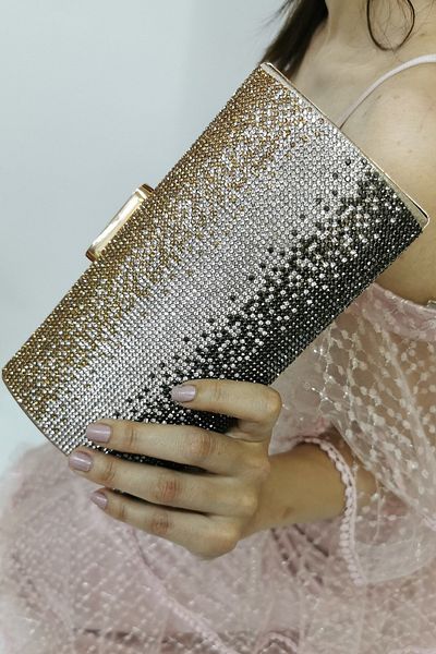 NAZART Γυναικείο Clutch πορτοφόλι με αλυσίδα από χρυσό με διακοσμητικές πέτρες
