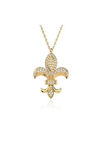 İNDİGO TAKI Beyaz Taşlı Zambak Altın Kaplama Gümüş Kolye