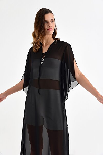 Laranor Kadın Siyah Yaka Detaylı Şifon Kimono 20L6812