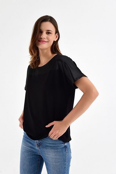 Laranor بلوزة نسائية بأكمام يابانية سوداء 20L6828