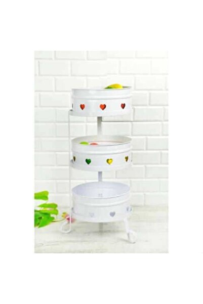 Yıldıray Metal Metal 3 Katlı Sebzelik Ve Meyvelik Beyaz Yerli Üretim Üso Belg...