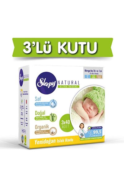 Sleepy 3 Pack Natural Newborn Wet Cotton Towels 3x40 360 Sheets