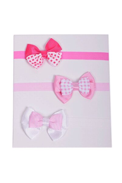 Minora Devojčički set od 3 delova ružičaste trake za glavu sa mašnom