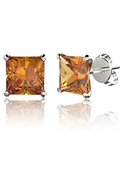 Jewelry For Light 925 Ayar Gümüş,8mm Citrine Kare Kesim (PRİNCESS CUT), Tekta...