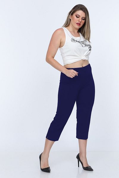 Gül Moda Navy Blue Fabric Capri Large Size G010