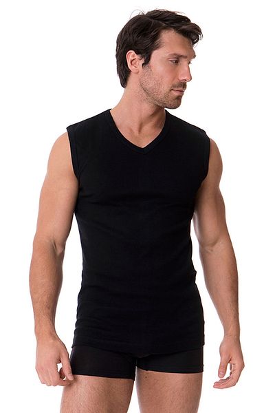 DOREA Men's Black 2 Pieces Cotton Ribbed Sleeveless V-Neck Undershirt