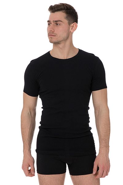 DOREA Men's Black Rib Ribbed O Collar 2 Pieces