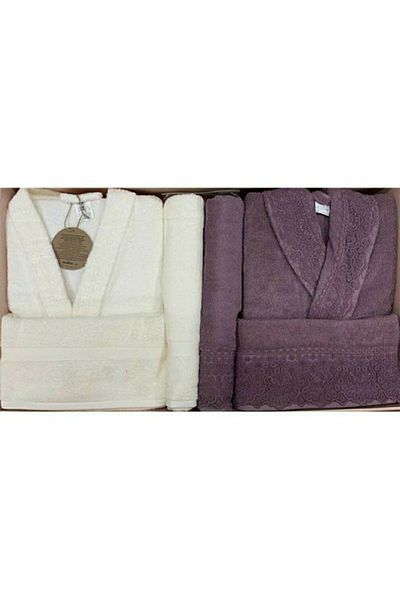 Özdilek Set halate de baie Orkide 6 piese - Prune crem