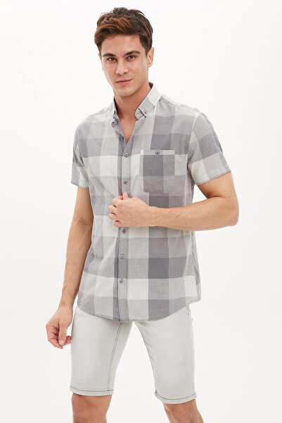 DeFacto Κοντομάνικο πουκάμισο με τετράγωνο σχέδιο με λεπτή εφαρμογή
