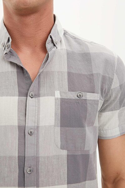 DeFacto Κοντομάνικο πουκάμισο με τετράγωνο σχέδιο με λεπτή εφαρμογή