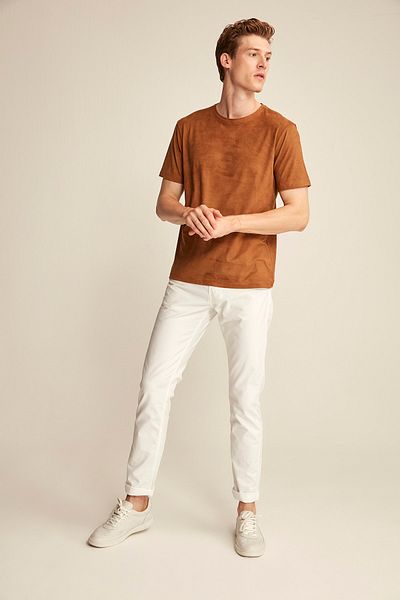 GRIMELANGE Ανδρικό μπλουζάκι ENZO Brown Suede Basic Slim Fit