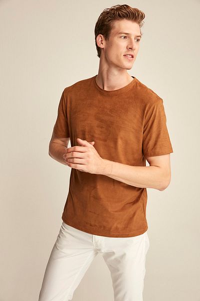 GRIMELANGE Ανδρικό μπλουζάκι ENZO Brown Suede Basic Slim Fit