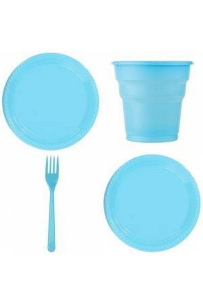 Pietra Blue Luxury Plastic Plate Cup Fork Set for 25 Persons