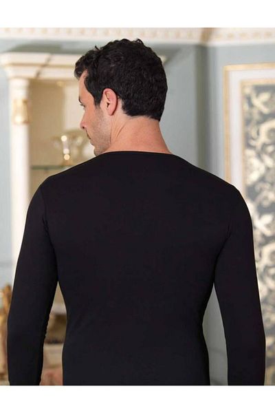 Şahinler Men's Black Long Sleeve V-Neck Single Jersey T-shirt Me075