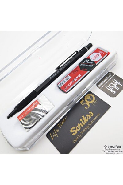 Scrikss Graph-x Mat Siyah 3'lü 0.5mm Öğrenci Seti Kutulu- Isme Özel - Uçlu Kalem + Silgi + Bir Kutu Uç