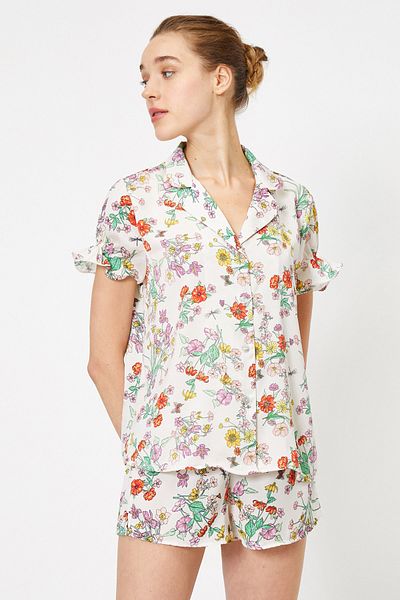 Koton Pyjamaoberteil - Weiß - Geblümt