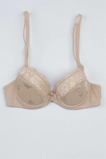 NBB Kadın Bej Telli Kaplı Dantelli İnce Askılı Desteksiz Sütyen 3547