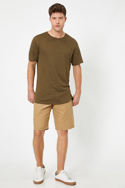 Koton Men's Brown Adjustable Rope Belt Woven Shorts