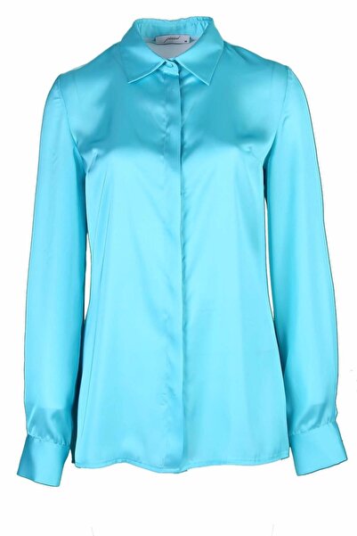 pimood Kadın Turkuaz Eliza Gizli Pat Detaylı Gömlek