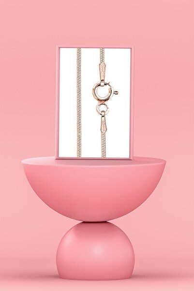 VELCCİ Velccı Kadın Gümüş Italyan Yassı Yılan Zincir Rose Kaplama Ezme Kolye Özel 1mm Mücevher