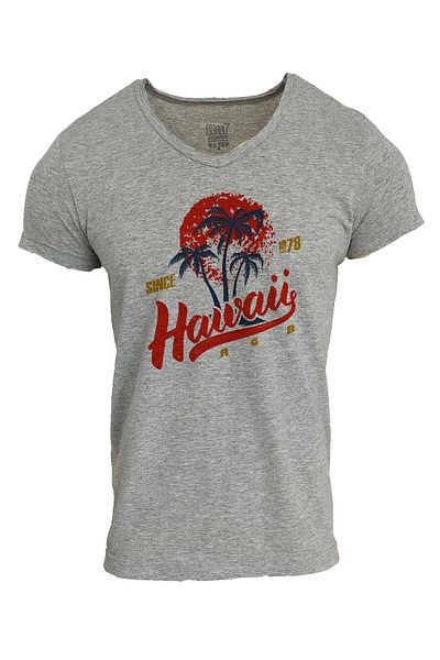 Raf Coll Μπλουζάκι Unisex Hawaii με στάμπα V-λαιμόκοψη γκρι