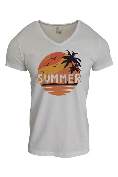 Raf Coll Unisex Summer Printed V-Neck White T-shirt