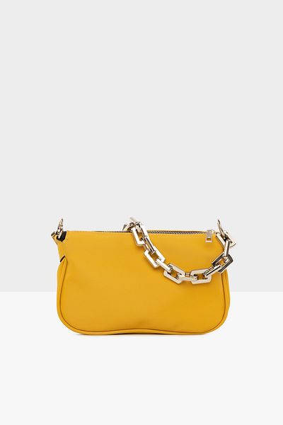 Bagmori Yellow Women's Satin Baguette Bag with Plastic Chain M000004780