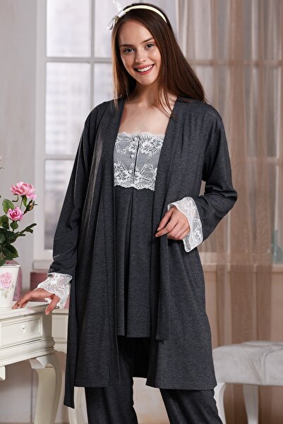 Emose 4005 بدلة بيجامة نسائية للحوامل مع ثوب صباحي مدخن