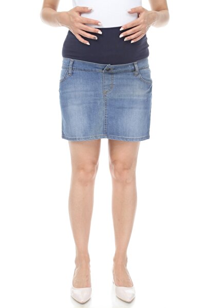 MİMBA Denim Kısa Hemile Kot Etek