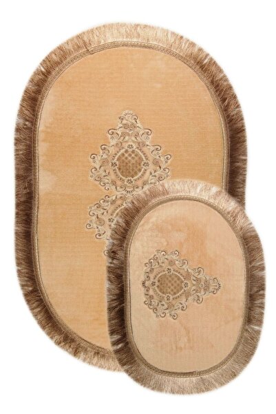 Bonny Home Aspendos Mink 2-Piece French Applique Fringed Toilet Set - Bathroo...