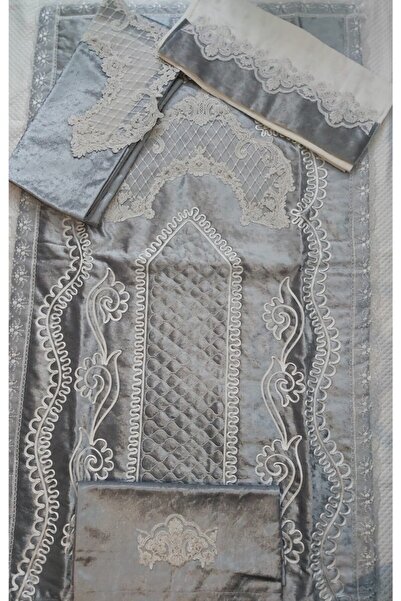 Kerem Çeyiz 4 piece floral french guipure bridal groom set prayer rug