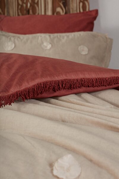 Ecocotton %100 Org Pmk Keten Yatak Örtüsü Nisa Bej