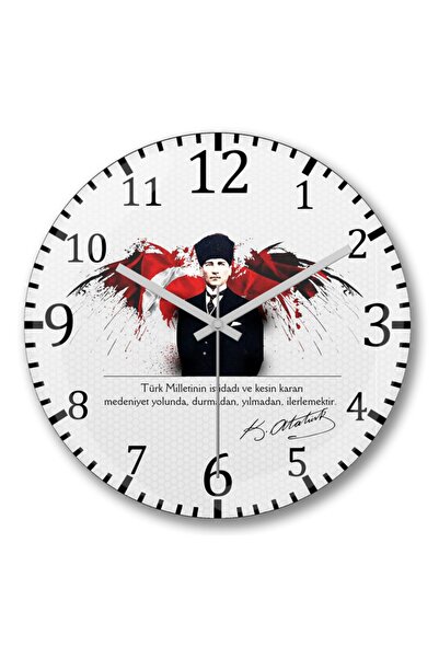 Baskı Dükkanı Atatürk Duvar Saati Bombeli Gercek Cam