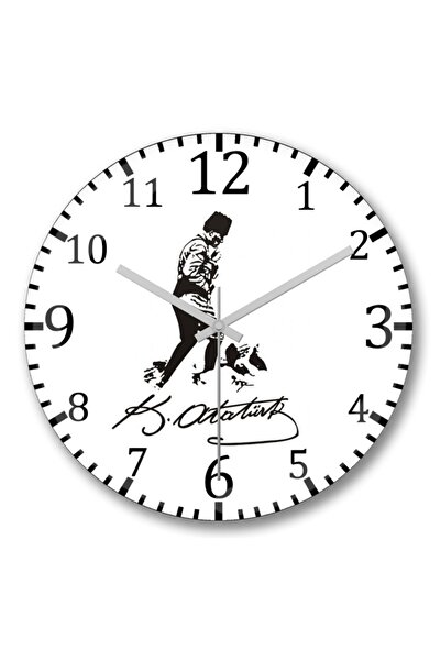 Baskı Dükkanı Atatürk Duvar Saati Bombeli Gercek Cam