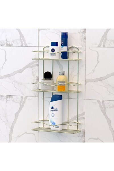 Teknotel Üç Katlı Banyo Rafı Altın BK013