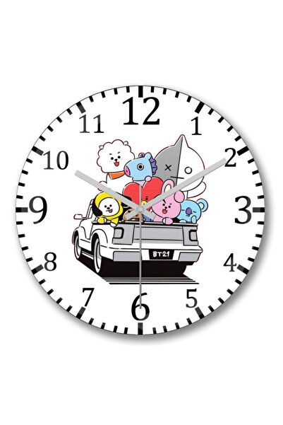Baskı Dükkanı Bts Bt21 01 Wall Clock Curved Real Glass