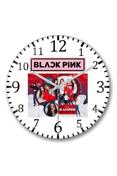 Baskı Dükkanı ساعة حائط منقوشة باللون الأسود - زجاج حقيقي