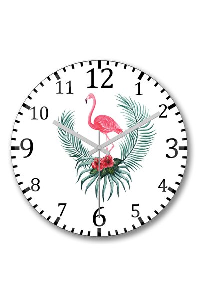 Baskı Dükkanı ساعة حائط بنمط فلامنغو - زجاج حقيقي منحني