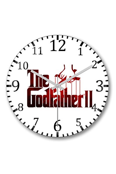 Baskı Dükkanı ساعة حائط بشعار The Godfather Ll من الزجاج الحقيقي المنحني