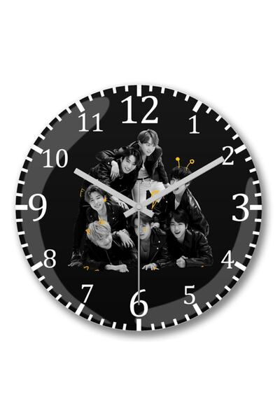 Baskı Dükkanı ساعة حائط BTS Group من الزجاج الحقيقي المنحني