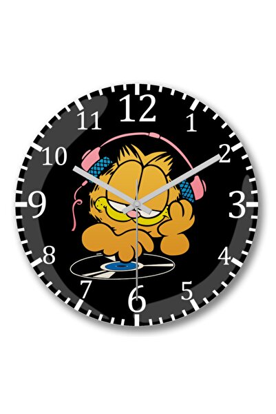 Baskı Dükkanı Стенен часовник DJ Garfield, извит от истинско стъкло