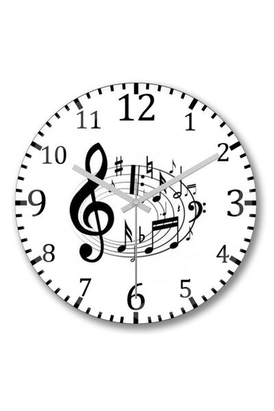 Baskı Dükkanı Стенен часовник с музикални ноти от истинско стъкло с купол
